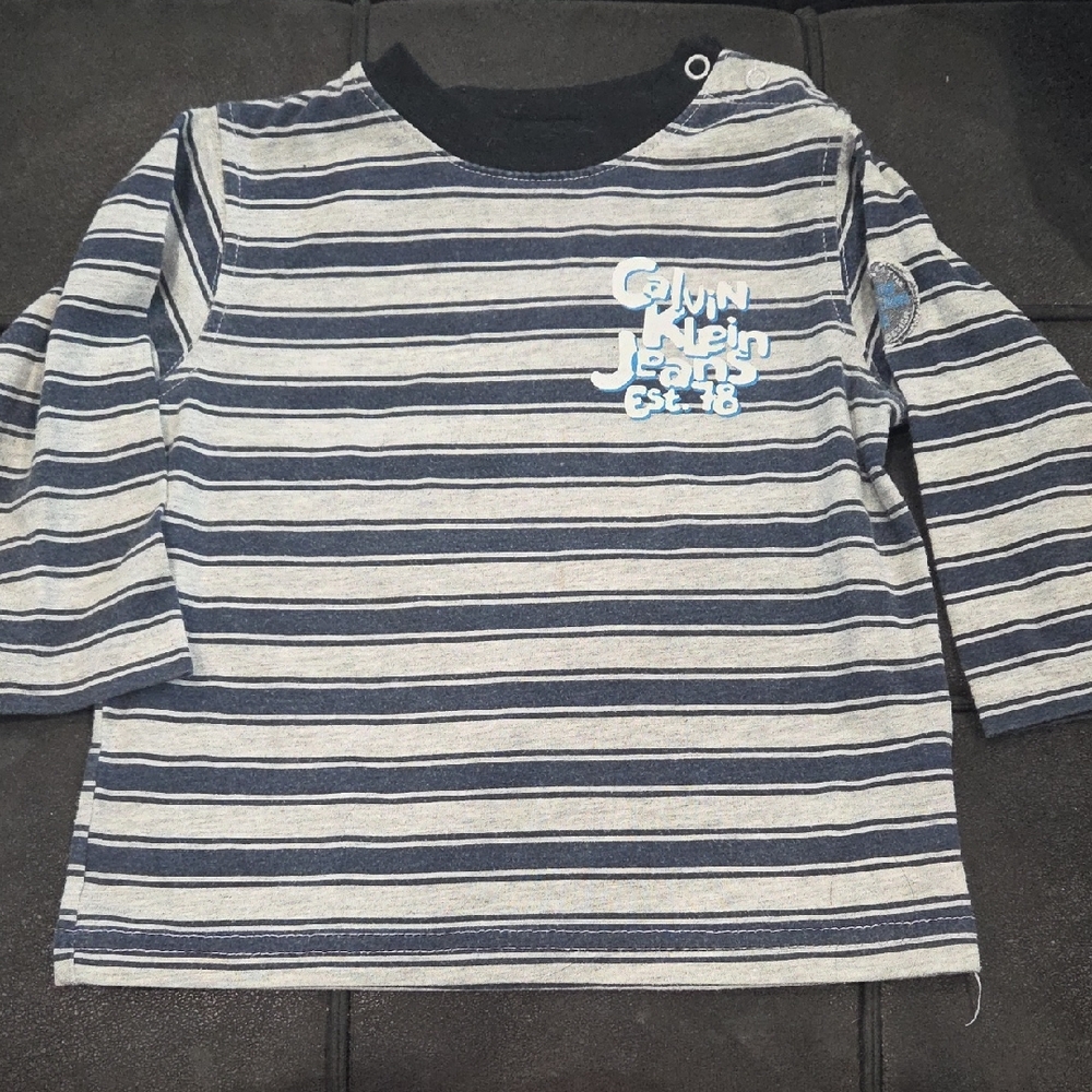 Calvin Klein Kids Navy and Gray Striped Long Sleeve Tee